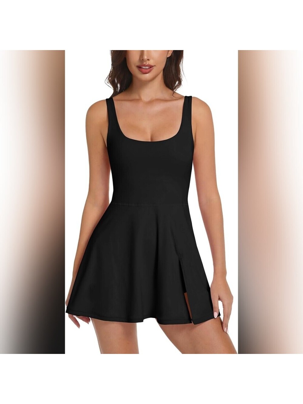 NWT Topcloset Women’s Black Square Neck Built-In Shorts Tennis Dress, Medium